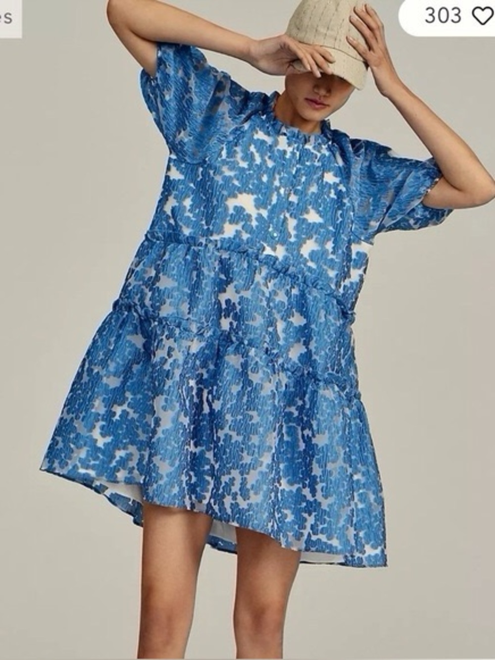 Anthropologie Blue Floral Tiered Mini Dress